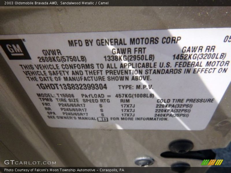 Sandalwood Metallic / Camel 2003 Oldsmobile Bravada AWD