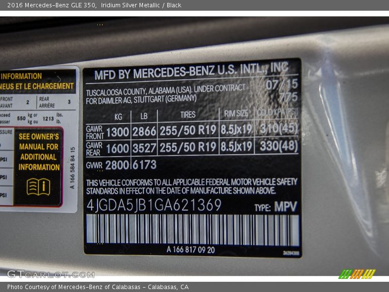 2016 GLE 350 Iridium Silver Metallic Color Code 775