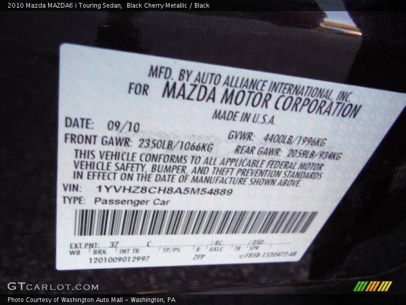 Black Cherry Metallic / Black 2010 Mazda MAZDA6 i Touring Sedan