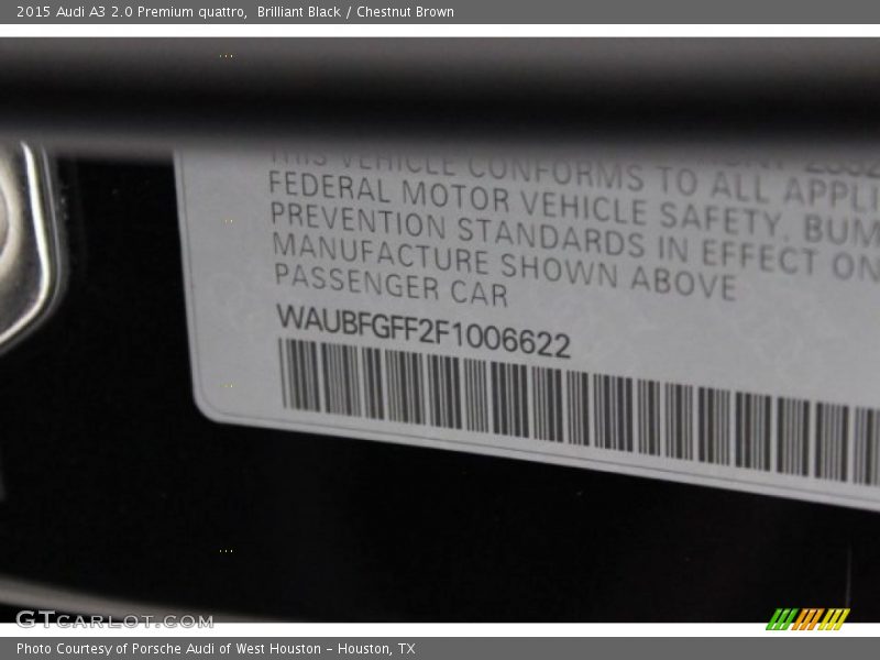 Brilliant Black / Chestnut Brown 2015 Audi A3 2.0 Premium quattro