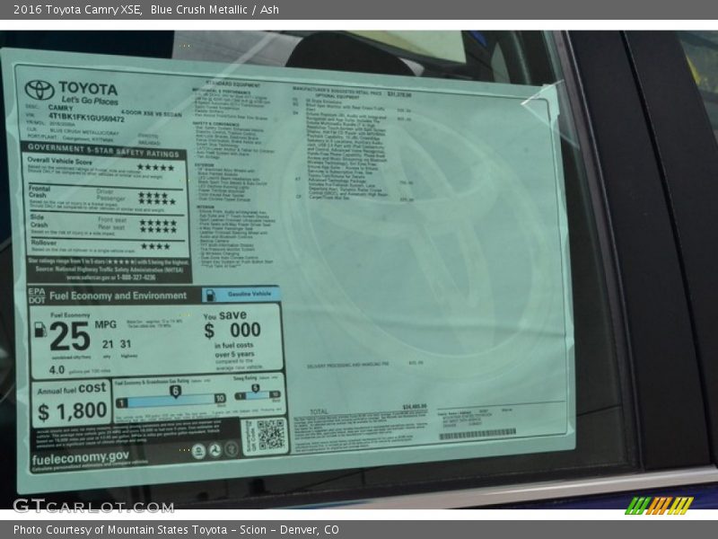 Blue Crush Metallic / Ash 2016 Toyota Camry XSE