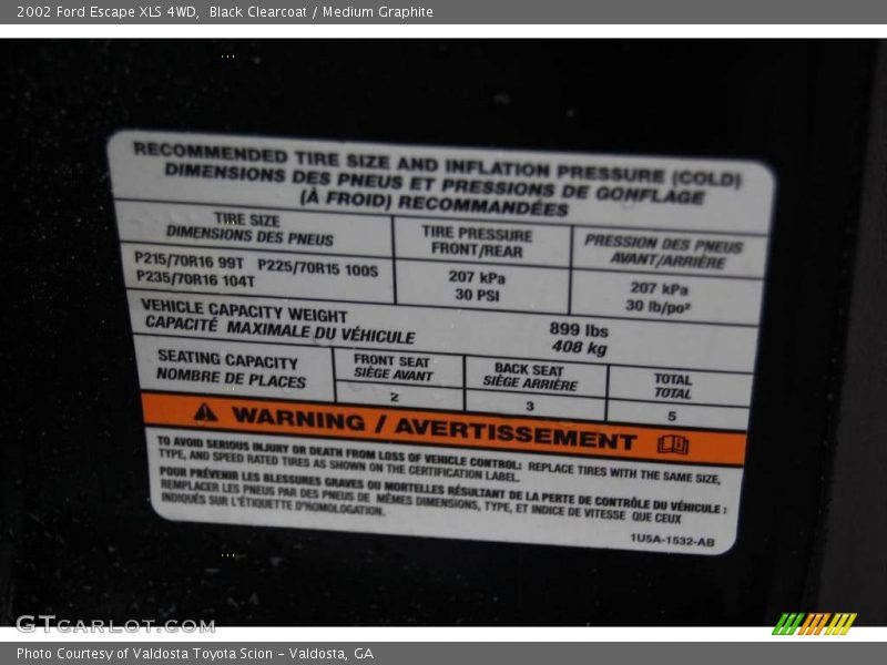 Black Clearcoat / Medium Graphite 2002 Ford Escape XLS 4WD