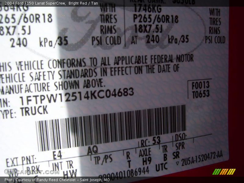 Bright Red / Tan 2004 Ford F150 Lariat SuperCrew