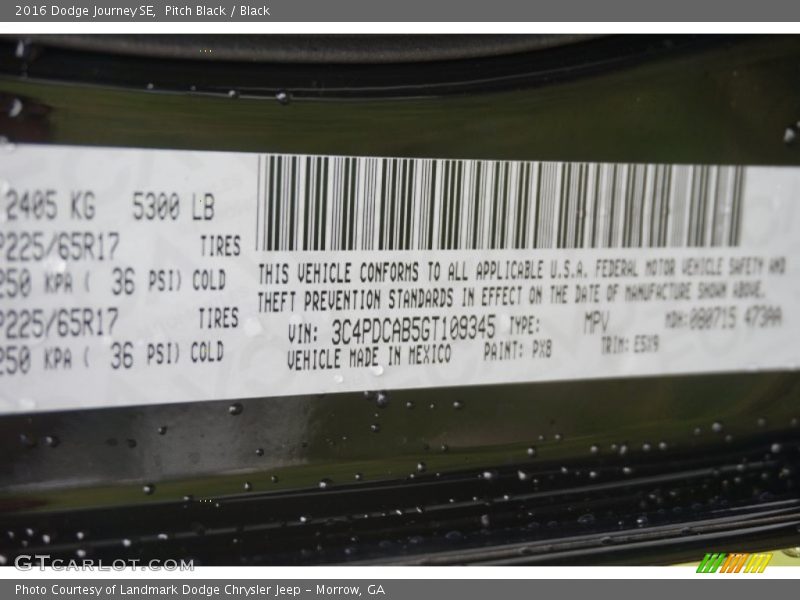 Pitch Black / Black 2016 Dodge Journey SE