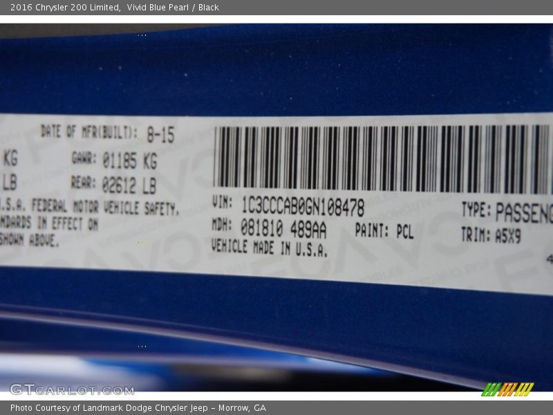 Vivid Blue Pearl / Black 2016 Chrysler 200 Limited