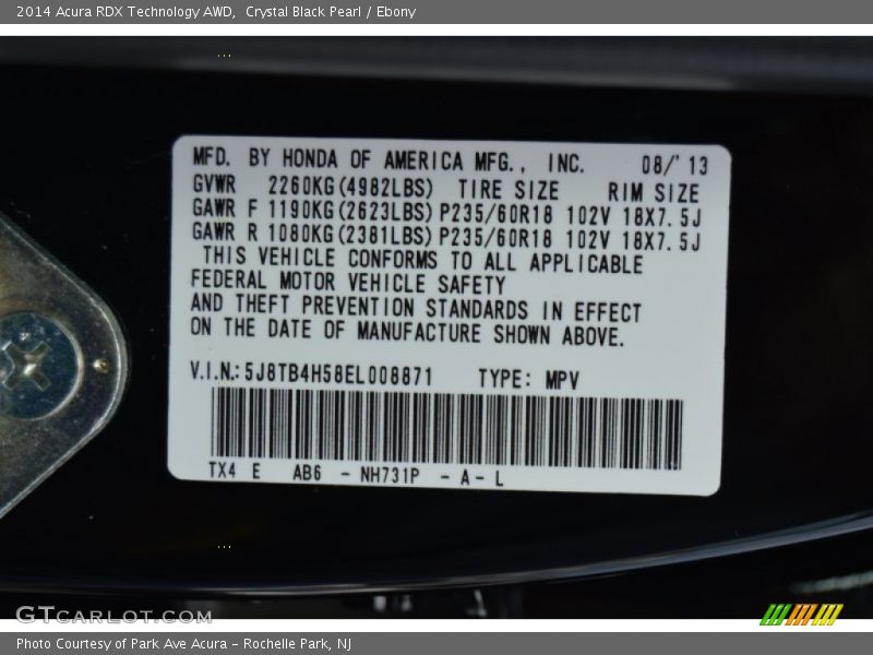Crystal Black Pearl / Ebony 2014 Acura RDX Technology AWD