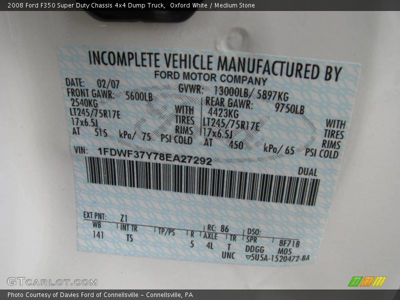 Oxford White / Medium Stone 2008 Ford F350 Super Duty Chassis 4x4 Dump Truck