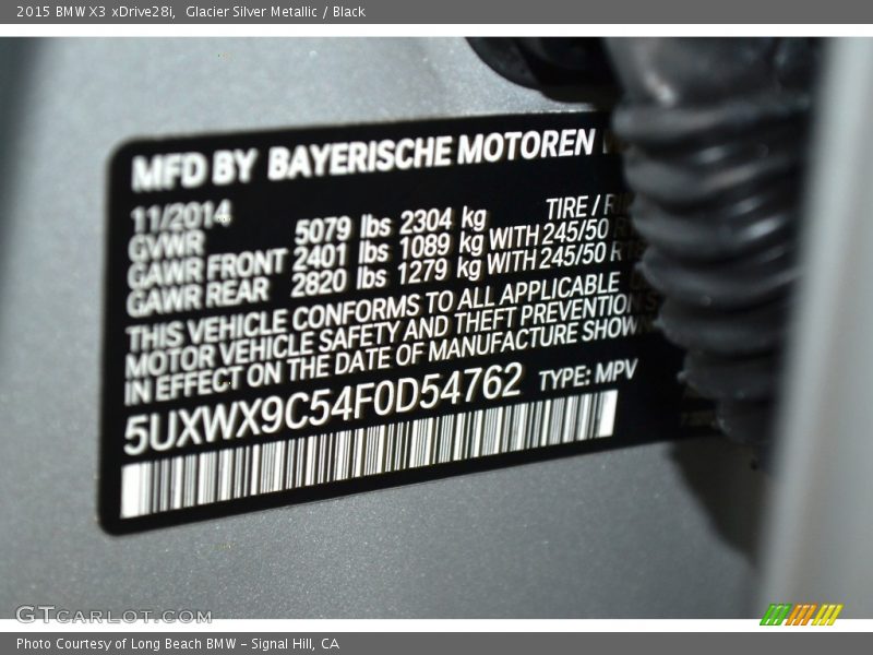 Glacier Silver Metallic / Black 2015 BMW X3 xDrive28i