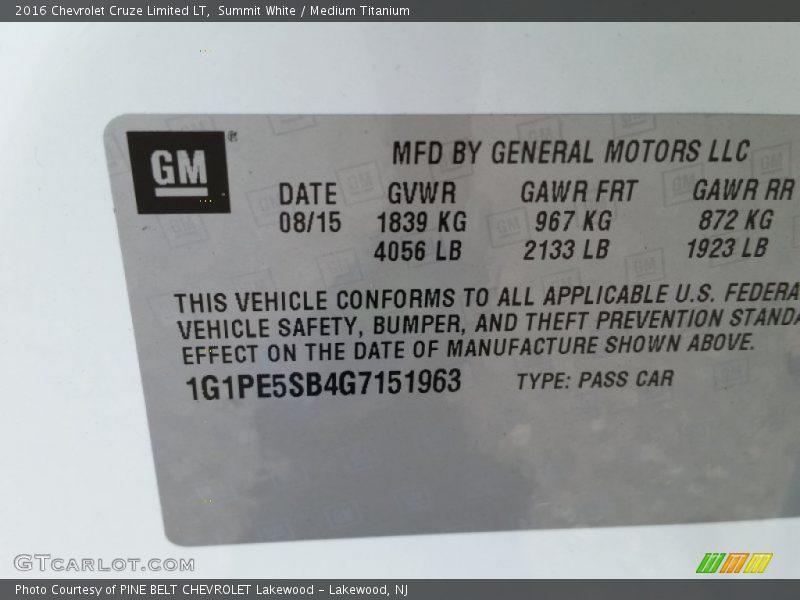 Summit White / Medium Titanium 2016 Chevrolet Cruze Limited LT