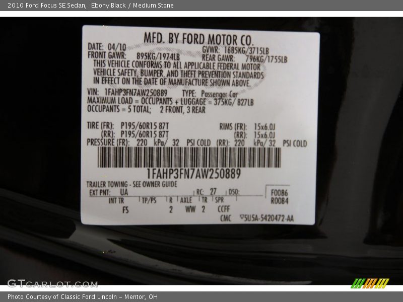 Ebony Black / Medium Stone 2010 Ford Focus SE Sedan