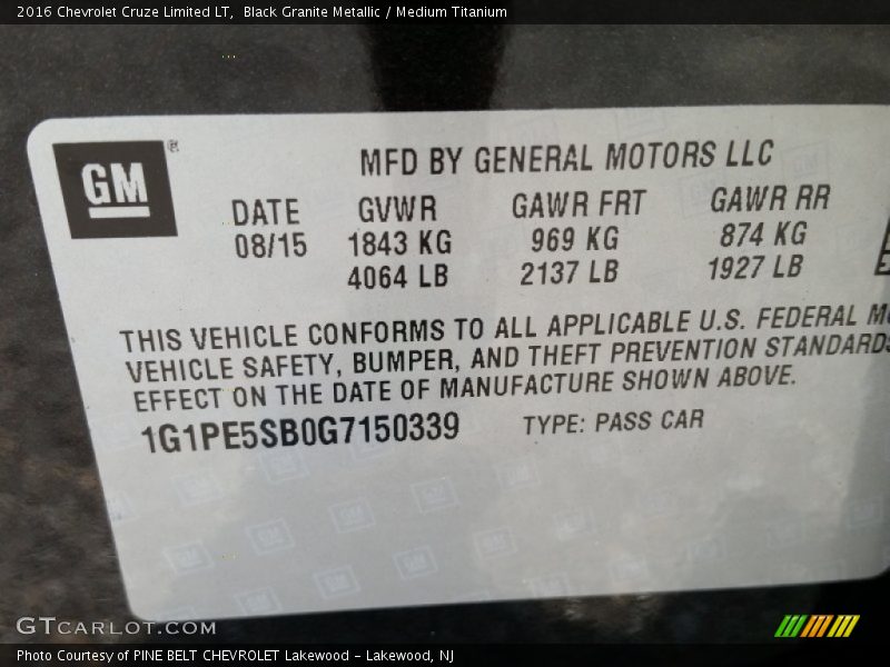 Black Granite Metallic / Medium Titanium 2016 Chevrolet Cruze Limited LT