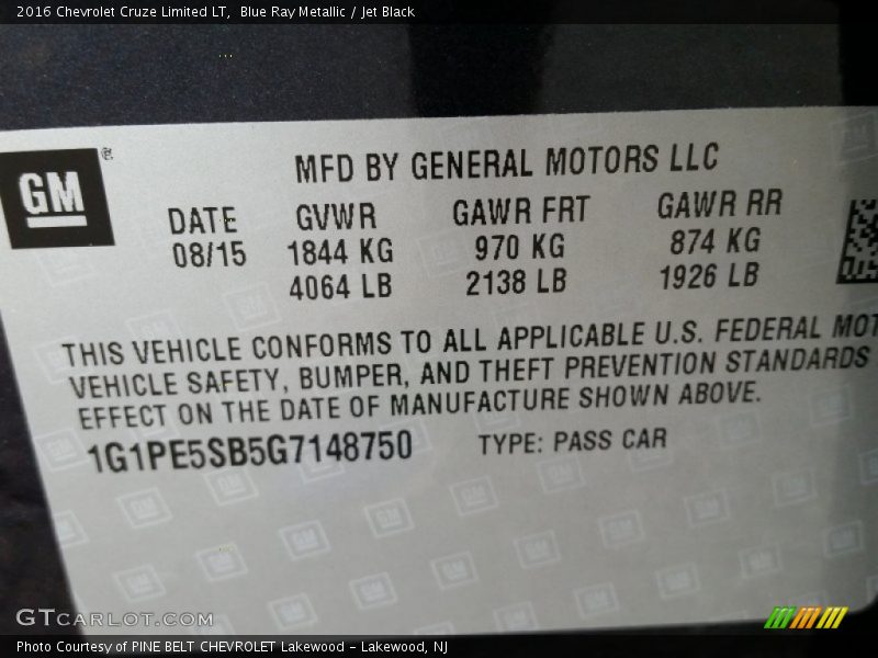 Blue Ray Metallic / Jet Black 2016 Chevrolet Cruze Limited LT