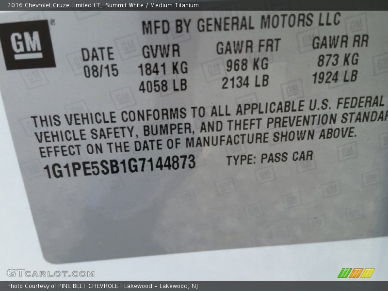 Summit White / Medium Titanium 2016 Chevrolet Cruze Limited LT