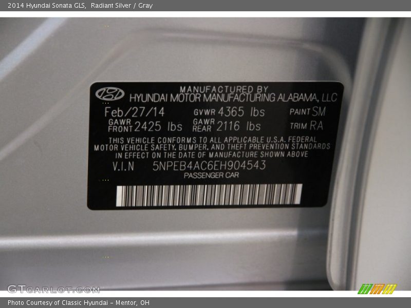 Radiant Silver / Gray 2014 Hyundai Sonata GLS