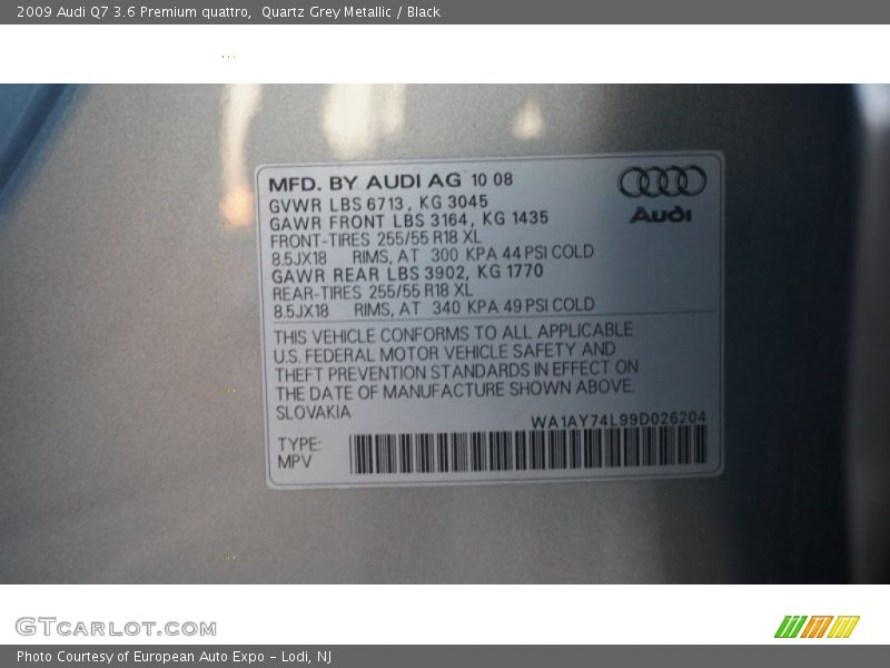 Quartz Grey Metallic / Black 2009 Audi Q7 3.6 Premium quattro