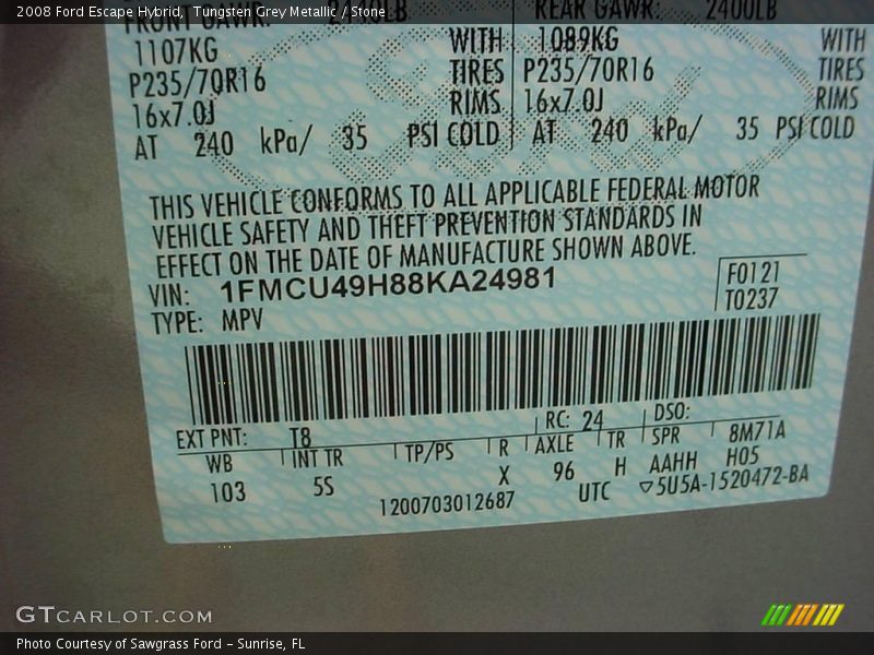 Tungsten Grey Metallic / Stone 2008 Ford Escape Hybrid