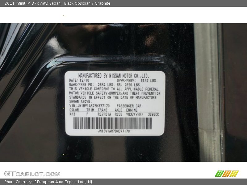 Black Obsidian / Graphite 2011 Infiniti M 37x AWD Sedan