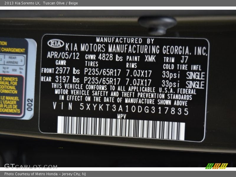 Tuscan Olive / Beige 2013 Kia Sorento LX