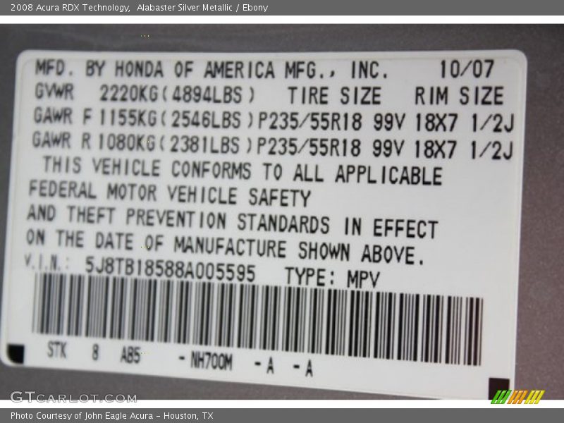 Alabaster Silver Metallic / Ebony 2008 Acura RDX Technology