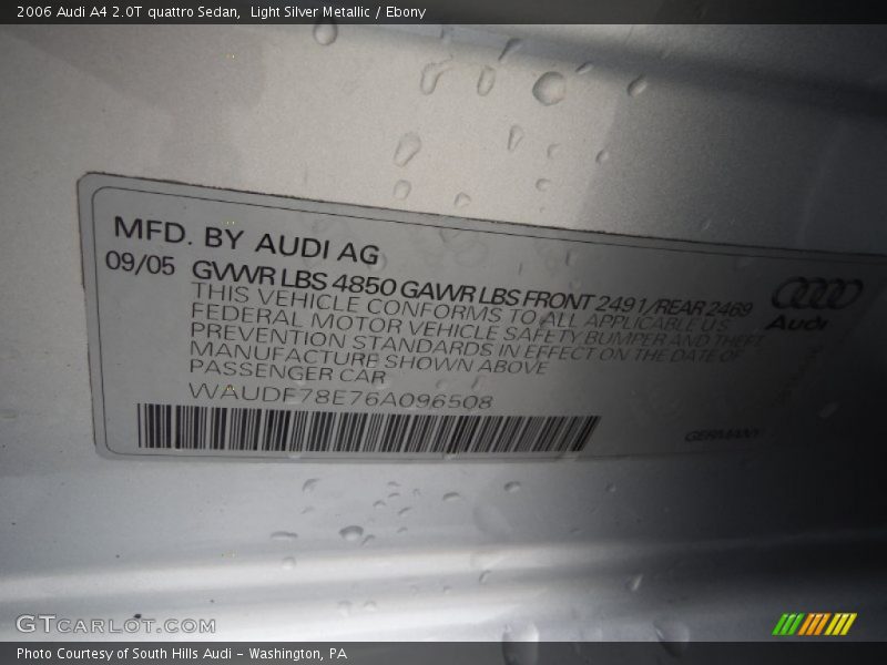 Light Silver Metallic / Ebony 2006 Audi A4 2.0T quattro Sedan