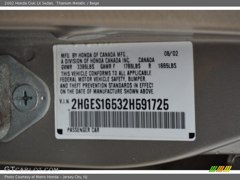 Titanium Metallic / Beige 2002 Honda Civic LX Sedan