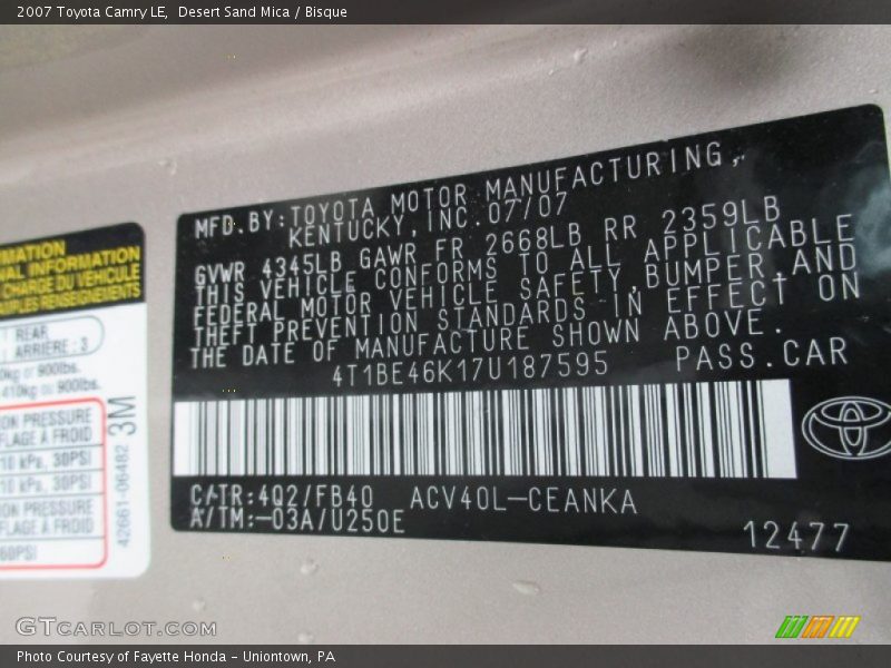 Desert Sand Mica / Bisque 2007 Toyota Camry LE