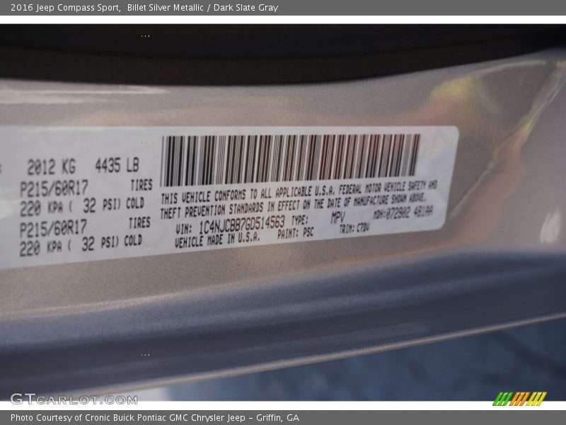 2016 Compass Sport Billet Silver Metallic Color Code PSC