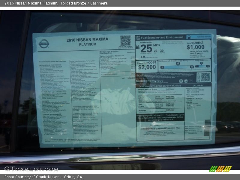  2016 Maxima Platinum Window Sticker