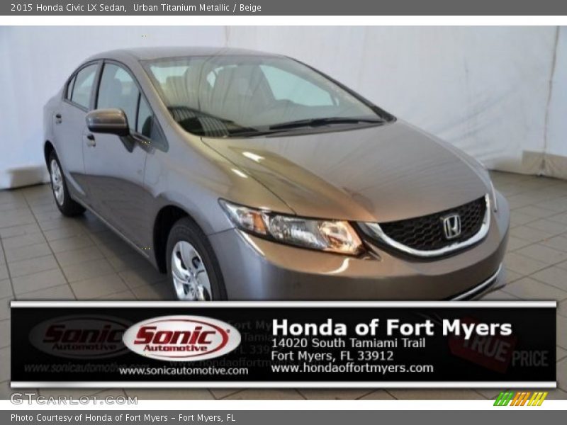 Urban Titanium Metallic / Beige 2015 Honda Civic LX Sedan