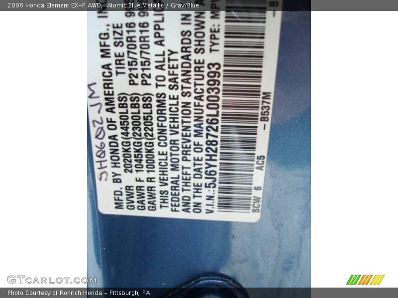 Atomic Blue Metallic / Gray/Blue 2006 Honda Element EX-P AWD