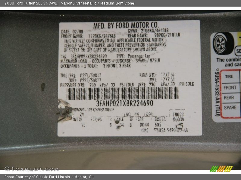 Vapor Silver Metallic / Medium Light Stone 2008 Ford Fusion SEL V6 AWD