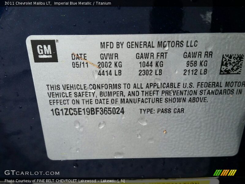 Imperial Blue Metallic / Titanium 2011 Chevrolet Malibu LT