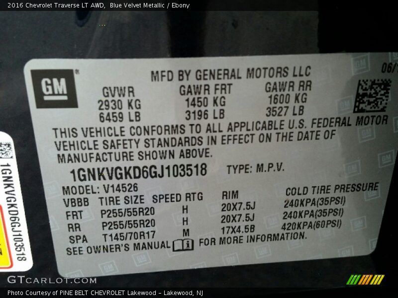 Blue Velvet Metallic / Ebony 2016 Chevrolet Traverse LT AWD