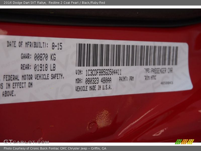 Redline 2 Coat Pearl / Black/Ruby Red 2016 Dodge Dart SXT Rallye