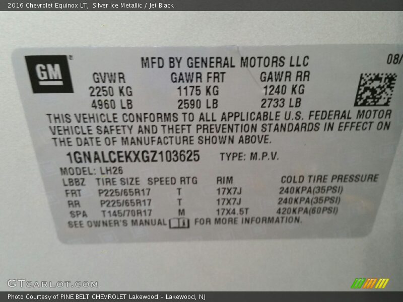Silver Ice Metallic / Jet Black 2016 Chevrolet Equinox LT