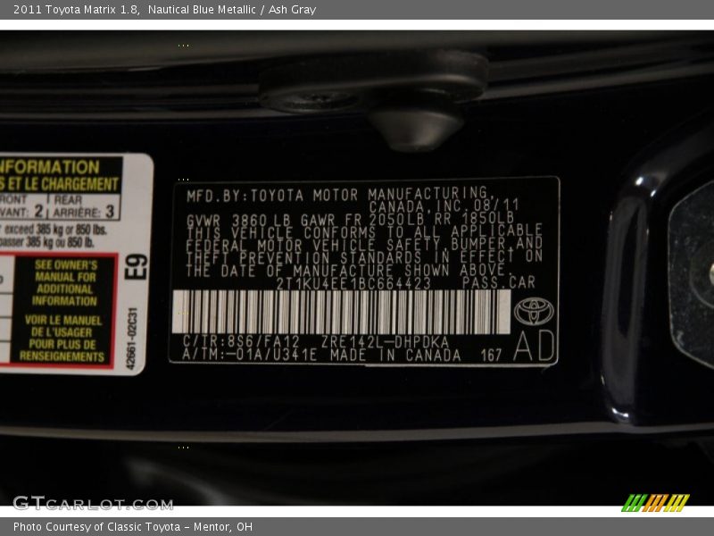 Nautical Blue Metallic / Ash Gray 2011 Toyota Matrix 1.8