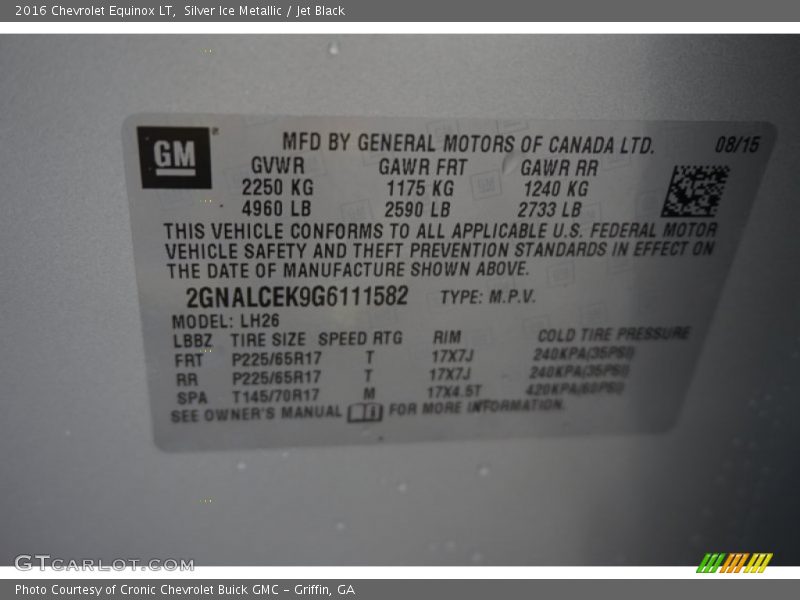 Silver Ice Metallic / Jet Black 2016 Chevrolet Equinox LT