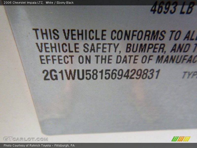 White / Ebony Black 2006 Chevrolet Impala LTZ