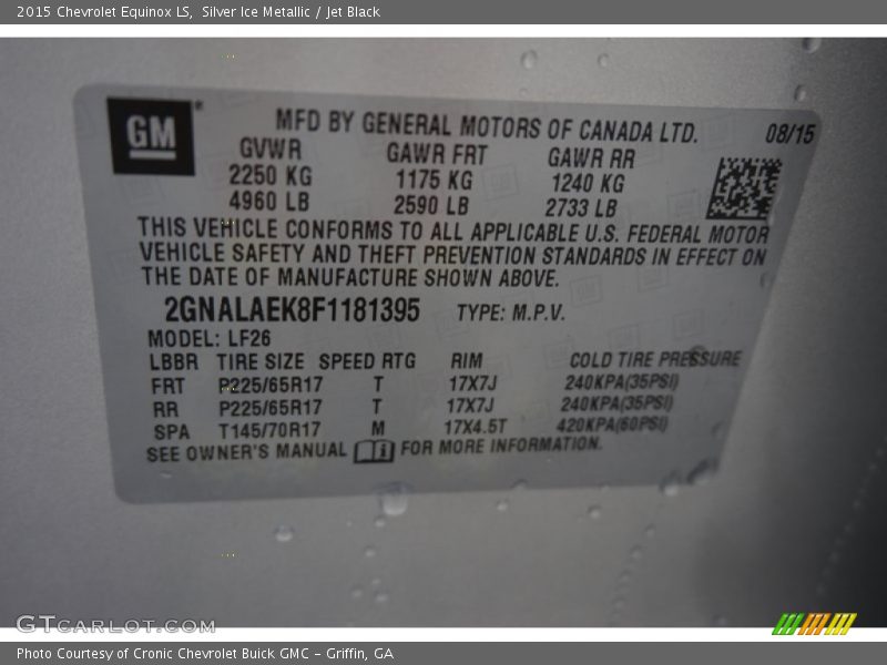 Silver Ice Metallic / Jet Black 2015 Chevrolet Equinox LS