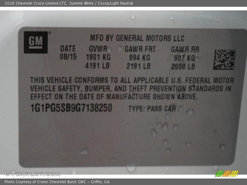 Summit White / Cocoa/Light Neutral 2016 Chevrolet Cruze Limited LTZ