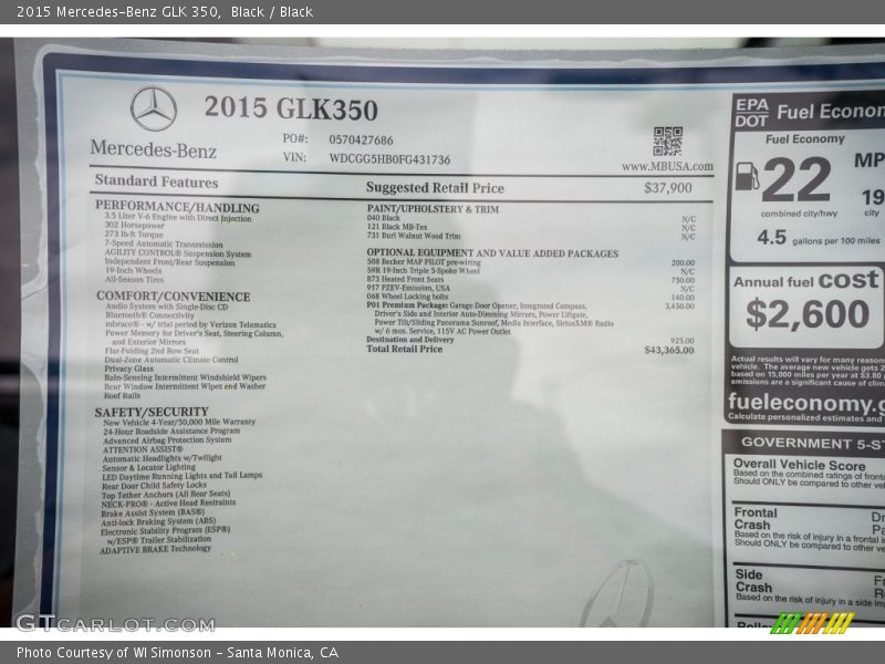 Black / Black 2015 Mercedes-Benz GLK 350