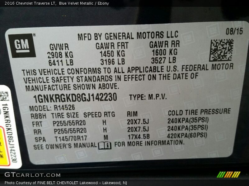 Blue Velvet Metallic / Ebony 2016 Chevrolet Traverse LT