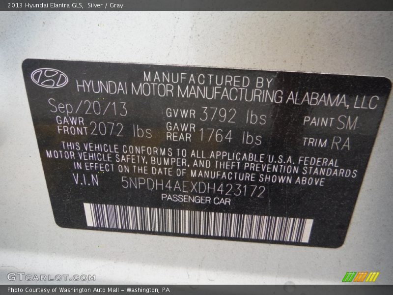 Silver / Gray 2013 Hyundai Elantra GLS