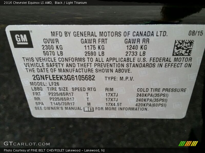 Black / Light Titanium 2016 Chevrolet Equinox LS AWD
