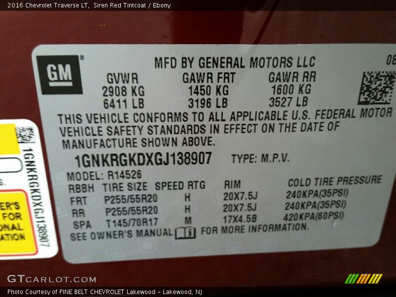 Siren Red Tintcoat / Ebony 2016 Chevrolet Traverse LT