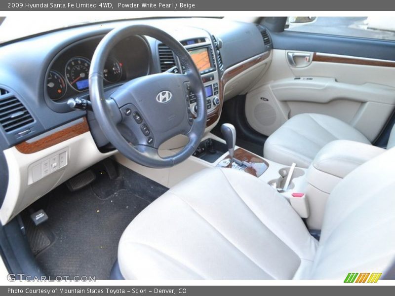 Powder White Pearl / Beige 2009 Hyundai Santa Fe Limited 4WD