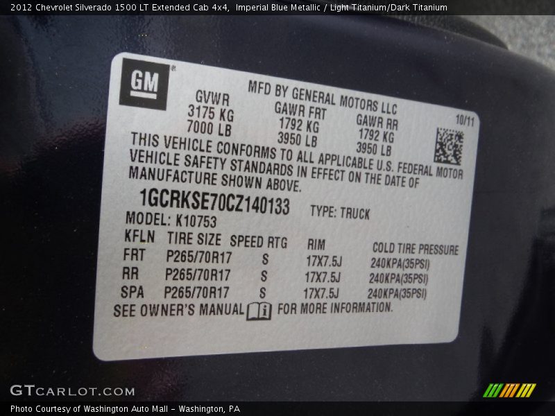 Imperial Blue Metallic / Light Titanium/Dark Titanium 2012 Chevrolet Silverado 1500 LT Extended Cab 4x4