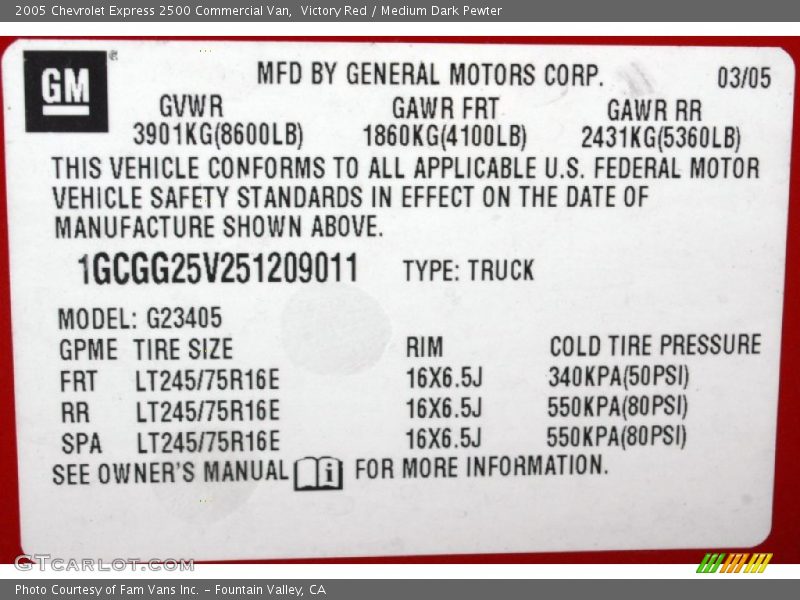 Victory Red / Medium Dark Pewter 2005 Chevrolet Express 2500 Commercial Van
