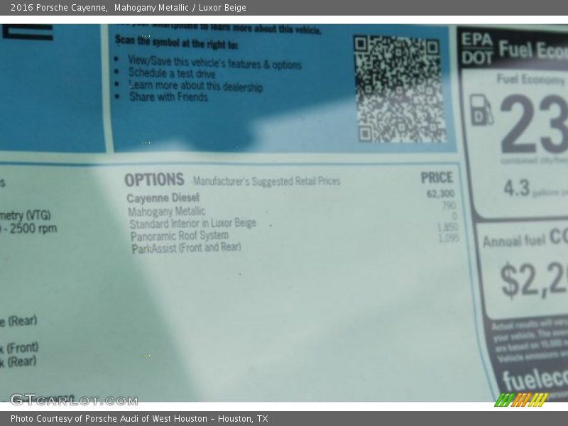  2016 Cayenne  Window Sticker