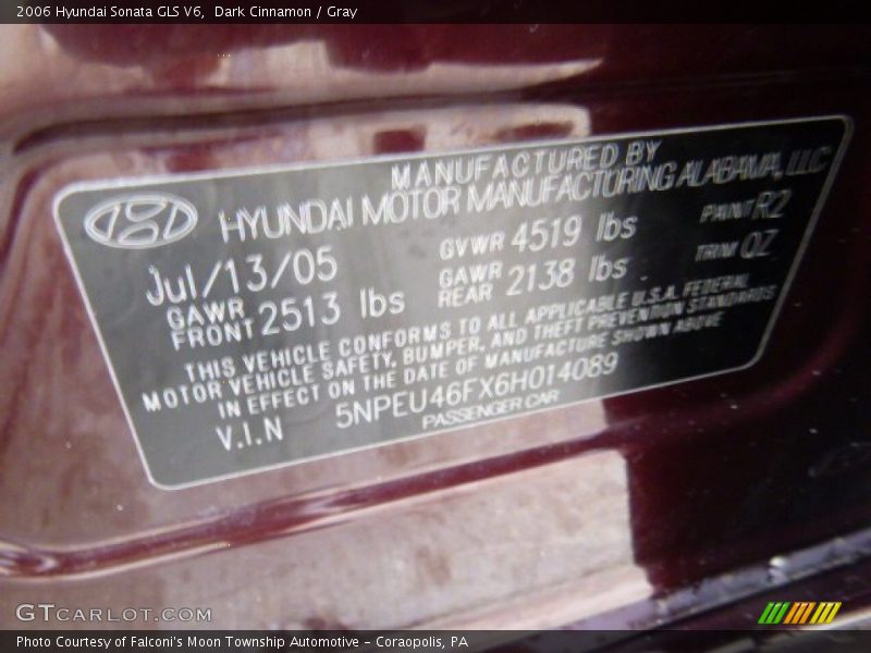 Dark Cinnamon / Gray 2006 Hyundai Sonata GLS V6